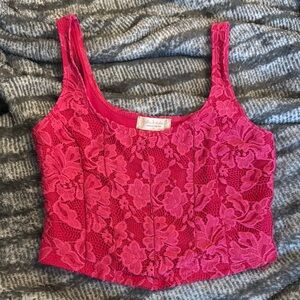 Pink Lace Cropped Tank Top